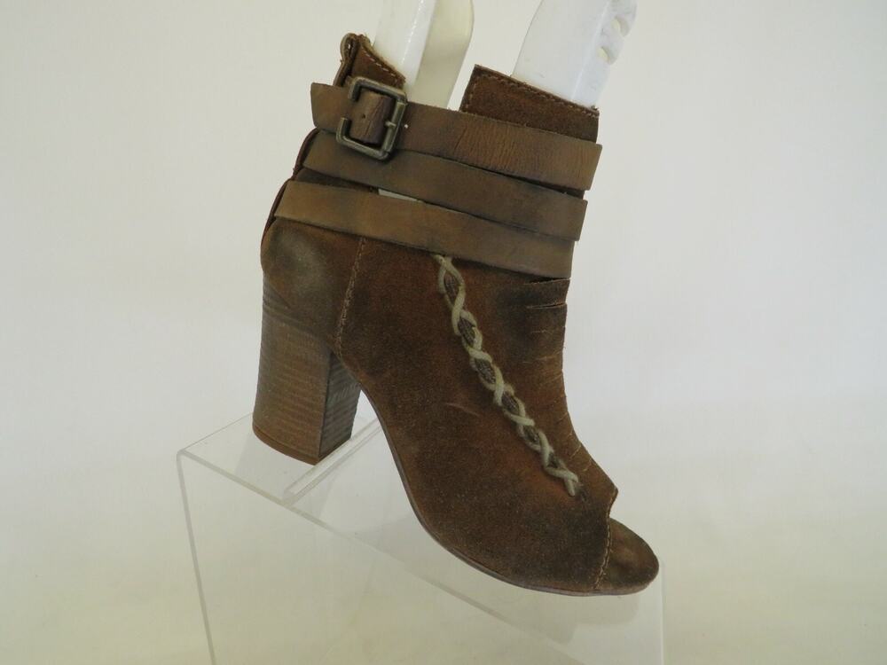 Diba True Womens Distressed Brown Suede Zip Heeled Peep Toe Ankle Boots Size 8